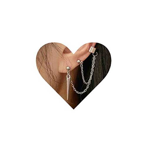 Yheakne Punk Hammer Ohrstecker Ohrringe Spike Climber Crawler Ohrringe Silber Spike Knorpel Kette Ohrringe Baumeln Manschette Clip On Ohrringe Schmuck Für Frauen Und Mädchen von Yheakne