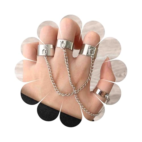 Yheakne Punk Kette Fingerringe Silber Offen Manschette Ringe Einstellbar Knöchelgelenk Ringe Set Stapelbar Gothic Ringe Aussage Ringe Für Frauen Und Mädchen Geschenke von Yheakne