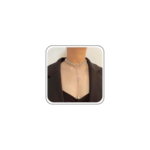 Yheakne Punk Lange Kette Y Drop Halskette Silber Kubanische Gliederkette Halskette Choker Runde Kugel Y Lariat Halskette Klobig Toggle Choker Halskette Schmuck Für Frauen von Yheakne