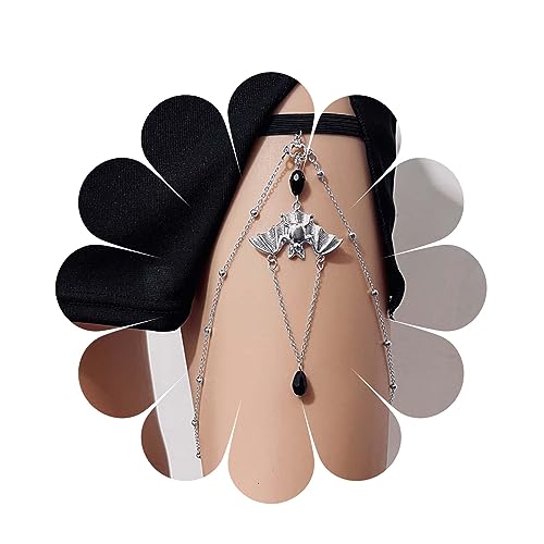 Yheakne Punk Layered Fledermaus Bein Kette Silber Fledermaus Oberschenkel Kette Vintage Oberschenkel Bein Kette Rave Bikini Körper Kette Schmuck Für Frauen Und Mädchen Halloween Geschenke (silber) von Yheakne