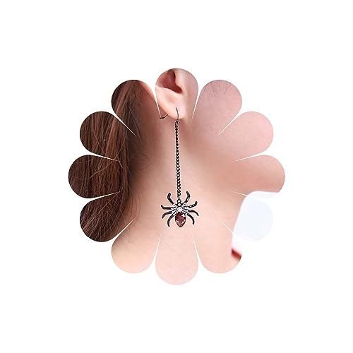 Yheakne Punk Gothic Ruby Spider Ohrringe - Schwarz CZ Baumeln Ohrringe Mit Langer Quaste Kette - Schmuck Für Frauen Und Mädchen von Yheakne