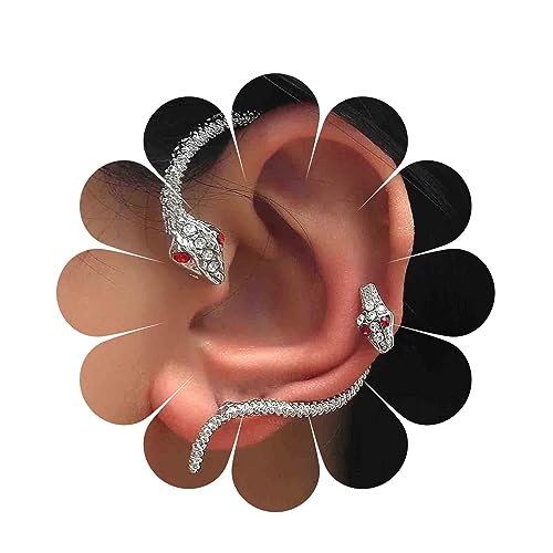 Yheakne Punk Schlange Manschette Ohrringe Silber Schlange Ohrclimber Ohrringe Boho Knorpel Crawler Ohrringe Gothic Schlange Clip Auf Wrap Ohrringe Rubin Schlange Ohrringe Schmuck Für Frauen(Silber) von Yheakne