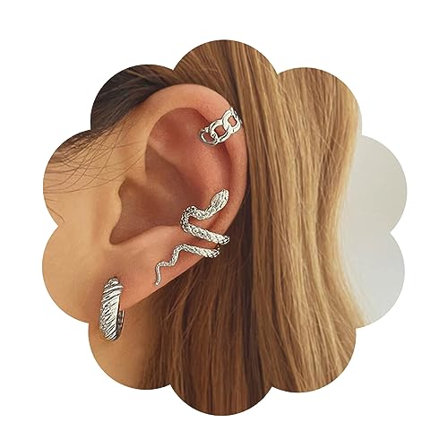 Yheakne Punk Schlange Ohrmanschette Ohrringe Kreis Schlange Ohr Crawler Ohrringe Silber Kreis Creolen Ohrringe Mehrere Knorpel Ohrringe Set Schmuck Für Frauen Und Mädchen von Yheakne
