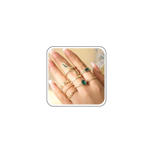 Yheakne Punk Schlange Wrap Ring Set Mehrere Finger Ringe Kristall Smaragd Ringe Gold Stapelbar Knöchel Ring Schmuck Für Frauen 8pcs von Yheakne