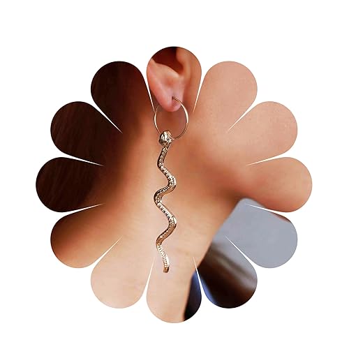 Yheakne Punk-Schlangen-Tropfen-Ohrringe, goldene Schlange, Creolen, gotische lange Schlangen-Ohrringe, Tierschlangen-Ohrringe, Schmuck für Frauen und Mädchen, Halloween-Geschenke (Gold) von Yheakne
