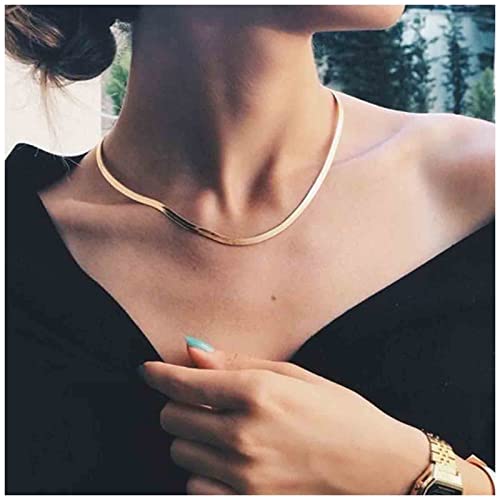 Yheakne Punk Schlangenkette Halskette Gold Fischgrätenkette Choker Halskette Kurz Schlüsselbein Halskette Flach Klobig Halskette Schmuck Für Frauen Und Mädchen von Yheakne
