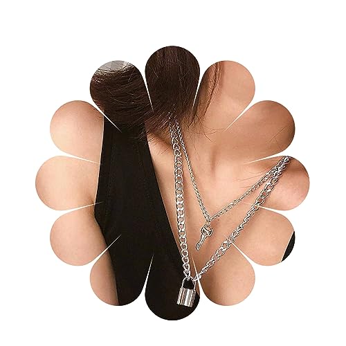 Yheakne Punk Schloss Schlüssel Anhänger Halskette Silber Vorhängeschloss Choker Halskette Geschichtet Liebe Schloss Halskette Vintage Panzerkette Halskette Schmuck Für Frauen Und Mädchen Paar(Silber) Yheakne Punk Schloss Schlüssel Anhänger Halskette Silber Vorhängeschloss Choker Halskette Geschichtet Liebe Schloss Halskette Vintage Panzerkette Halskette Schmuck Für Frauen Und Mädchen Paar(Silber) von Yheakne