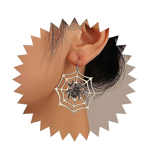 Yheakne Punk Spinnennetz Ohrringe Silber Spinne Ohrringe Schwarz Kristall Spinne Ohrringe Hohlnetz Baumeln Ohrringe Halloween Kostüm Ohrringe Schmuck Für Frauen Und Mädchen von Yheakne