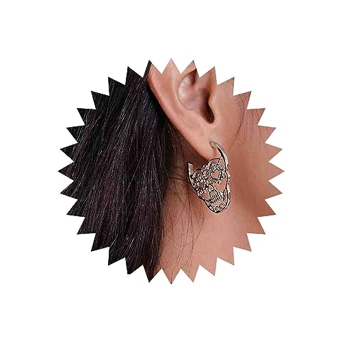 Yheakne Punk Totenkopf Ohrringe Silberne Totenkopf Ohrringe Hohle Totenkopf Ohrringe Gothic Flache Totenkopf Ohrringe Schmuck Für Frauen Und Mädchen von Yheakne