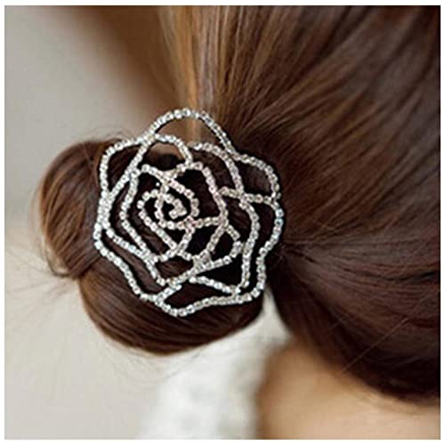 Yheakne Strass Blume Haargummi Haargummis Silber Kristall Pferdeschwanz Halter Runde Elastische Haarband Schwarz Seil Kristall Pferdeschwanz Halter Metall Haarschmuck Für Frauen Und Mädchen Geschenke von Yheakne