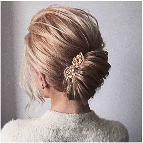 Yheakne Strass Hochzeit Haarspange Gold Kristall Glanz Braut Kopfschmuck Dekorative Kopfbedeckung Kamm Haarschmuck für Frauen und Mädchen (Gold) von Yheakne