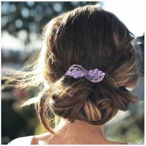 Yheakne Strass Hochzeit Haarspange Lila Kristall Haarspange Glanz Braut Kopfschmuck Dekorative Kopfbedeckung Kristall Haarspange Kamm Braut Haarschmuck für Frauen und Mädchen (Lila) von Yheakne