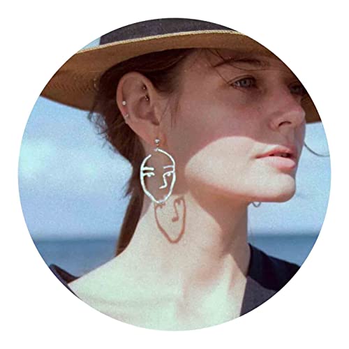 Yheakne Silberne Abstrakte Gesicht Haken Ohrringe, Silber, Draht, Schmuck, Kunst, Geschenke für Frauen und Mädchen von Yheakne