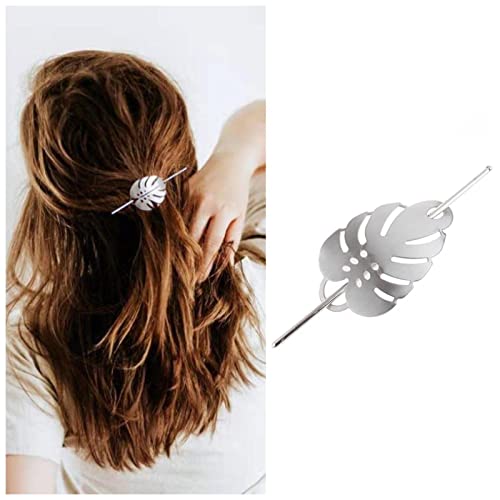 Yheakne Vintage Blatt Haarspange Metall Haar Dutt Manschette Blatt Dutt Halter Käfig Silber Haarhalter Blatt Haar Stick Halter Legierung Haar Gabel Clip Dekorative Für Frauen Und Mädchen (Silber) von Yheakne