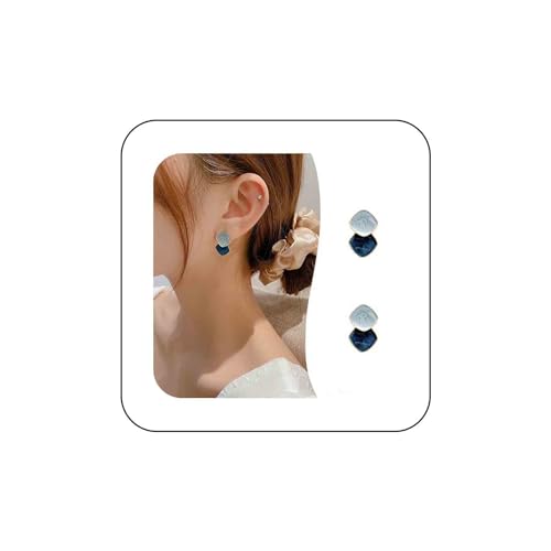 Yheakne Vintage Blau Emaillierte Quadratische Ohrringe Emaillierte Quadratische Ohrringe Blau Harz Quadratische Ohrringe Blau Geometrische Ohrstecker Schmuck Für Frauen Und Mädchen von Yheakne