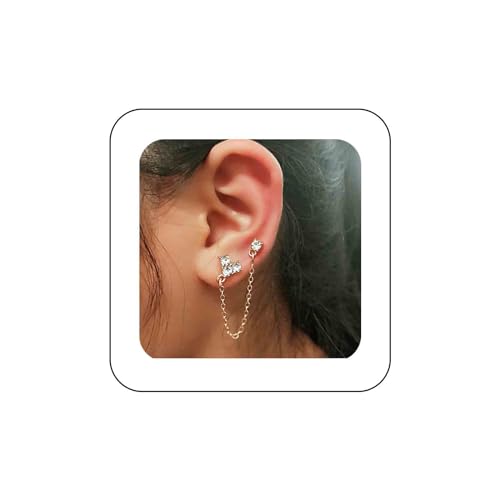 Yheakne Vintage Cz Doppel Piercing Ohrringe Kette Kletterer Krabbler Ohrringe Gold Quaste Kette Baumeln Ohrringe Kristall Herz Kletterer Ohrstecker Schmuck Für Frauen Und Mädchen von Yheakne
