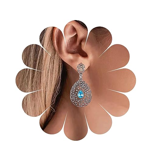 Yheakne Vintage Filigrane Tropfen Silber Stammes Ohrringe Blau Hohl Oval Wassertropfen Saphir Retro Schmuck Für Frauen Und Mädchen (hellblau) von Yheakne