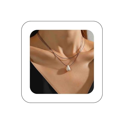Yheakne Vintage Geschichtet Lederschnur Halskette Braun Leder Choker Halskette Tropfen Weiß Türkis Anhänger Halskette Weiß Stein Halskette Braun Leder Halskette Kettenschmuck Für Frauen von Yheakne