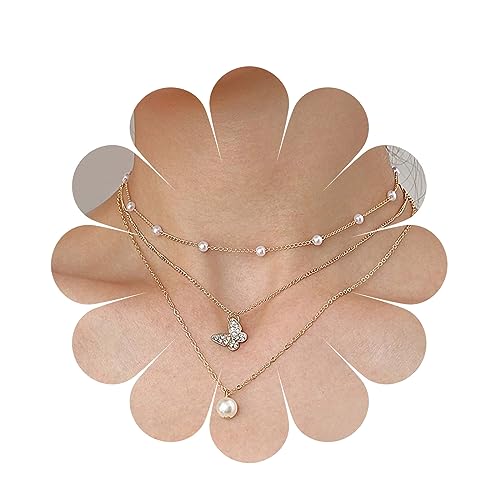 Yheakne Vintage Geschichtet Perle Choker Halskette Strass Schmetterling Anhänger Halskette Gold Perlenkette Perle Halskette Kette Schmuck Für Frauen Und Mädchen Yheakne Vintage Geschichtet Perle Choker Halskette Strass Schmetterling Anhänger Halskette Gold Perlenkette Perle Halskette Kette Schmuck Für Frauen Und Mädchen von Yheakne