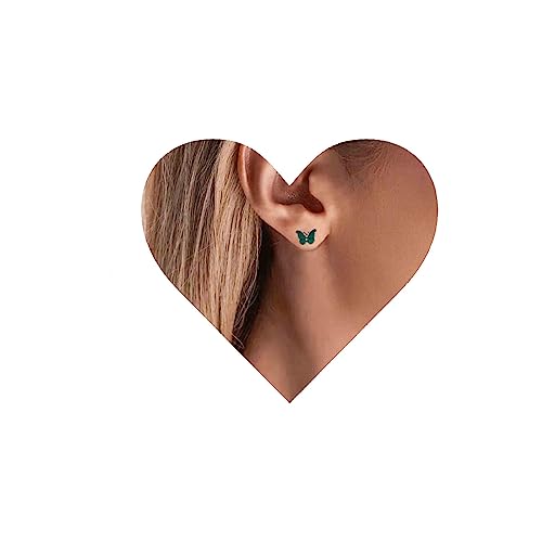 Yheakne Vintage Grün Schmetterling Ohrringe Kleine Grün Schmetterling Ohrstecker Emaille Schmetterling Ohrringe Winzige Niedliche Ohrringe Schmuck für Frauen und Mädchen Geschenke von Yheakne