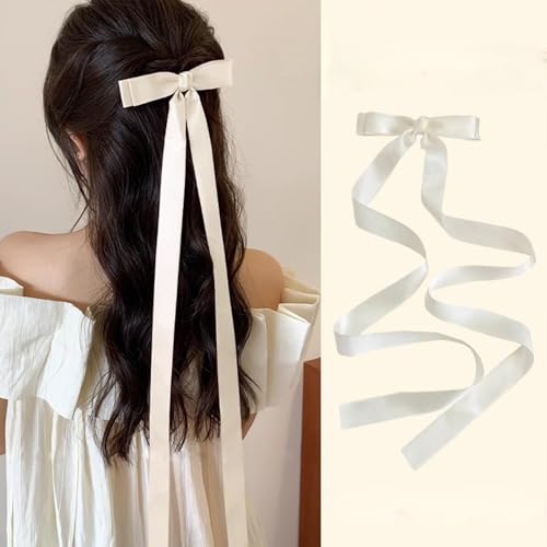 Yheakne Vintage Haarspange mit schwarzer Schleife Haarspange mit langem Schwanz schwarze Schleife Ohrclip Haarspange schwarzer Schleife Haarspange schwarzer Schleife seidige Haarspange Kopfbedeckung von Yheakne
