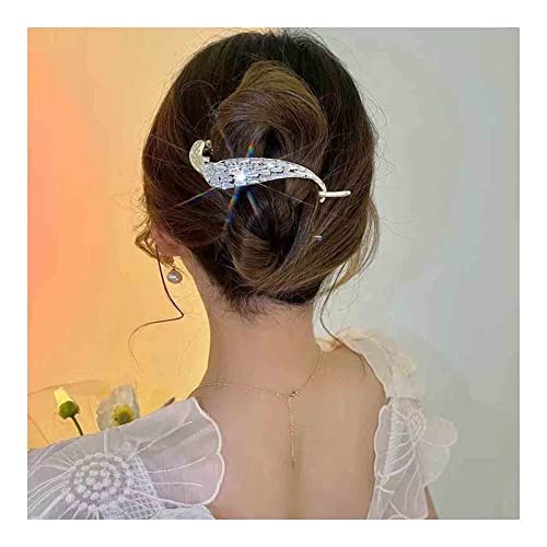 Yheakne Vintage Kristall Bananenclip Gold Strass Haarspange Metall Haarspange Pin Französischer Pferdeschwanz Halter Legierung Clincher Clip Zubehör für Frauen und Mädchen (mit Kristall) von Yheakne