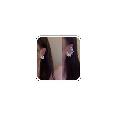 Yheakne Silber Kristall Blatt Kletterer Ohrringe - EARRING - Silber mit Kristall-Akzenten - Kletterer und Crawler - climber - Strass - Hebel Rückseite, Zurückschrauben - 925 - Poliert - Ohrringe von Yheakne