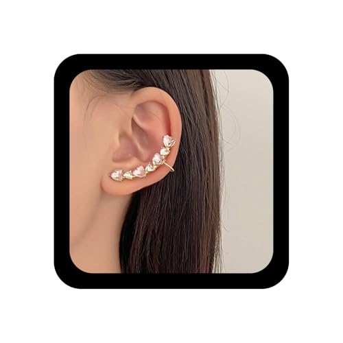 Yheakne Vintage Kristall Herz Ohr Manschette Ohrringe Strass Ohrclimber Ohrringe Rosa Cz Herz Manschette Wickeln Ohrring Cz Liebe Klettern Ohrstecker Schmuck Für Frauen von Yheakne
