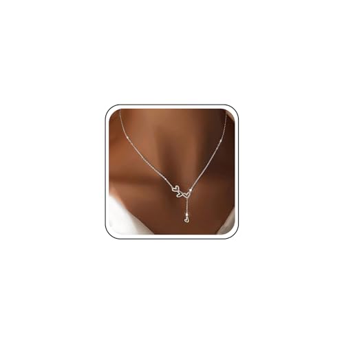 Yheakne Vintage Kristall Herz Y Lariat Halskette Silber Strass Herz Choker Halskette Hohle Liebe Anhänger Halskette Cz Liebe Y Tropfen Halskette Kette Schmuck Für Frauen von Yheakne