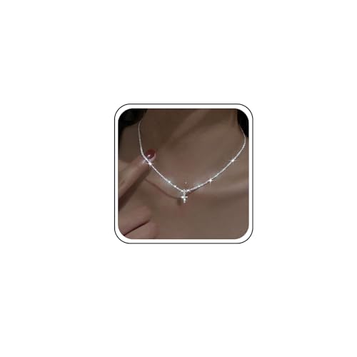 Yheakne Vintage Kristall Kreuz Choker Halskette Glitzernde Dünne Halskette Silber Seil Kette Halskette Cz Kreuz Anhänger Halskette Choker Glanz Funkelnde Hochzeit Halsketten Schmuck Für Frauen von Yheakne