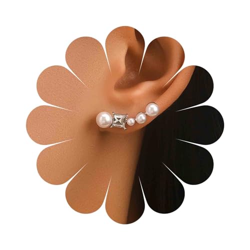 Yheakne Vintage Kristall Perlen Ohrstecker Ohrringe Cluster Perle Ohr Crawler Ohrringe Silber Strass Climber Crawler Ohrringe Kubische Perle Ohrstecker Schmuck Für Frauen Und Mädchen von Yheakne