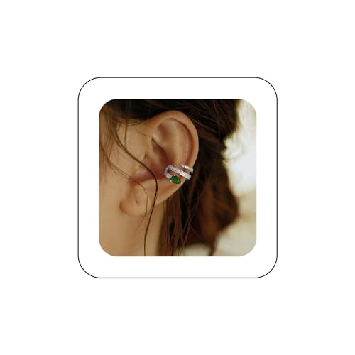 Yheakne Vintage Kristall Schlange Ohrmanschette Ohrringe Cz Smaragd Schlange Knorpel Silber Schlange Manschette Wrap Ohrringe Nicht Durchbohrt Clip Auf Ohrringe Schmuck Für Frauen Und Mädchen (Silber) von Yheakne