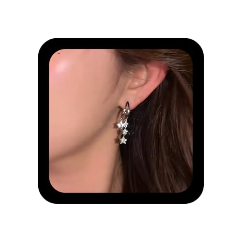 Yheakne Vintage Kristall Stern Baumeln Ohrringe Silber Strass Stern Quaste Ohrringe Sterne Offener Reif Ohrring Doppel C Form Ohrring Schmuck Für Frauen von Yheakne