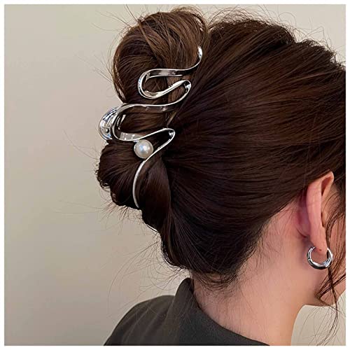 Yheakne Vintage Metall Haar Klauen Clip Legierung Haar Klauen Clip Silber Große Haar Halter Clips Minimalistisch Haar Klammer Französisch Kiefer Haar Clip Haarzubehör Für Frauen Und Mädchen (Silber B) von Yheakne