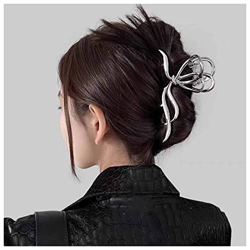 Yheakne Vintage Metall Haar Klauen Clip Legierung Haar Klauen Clip Silber Große Haar Halter Clips Minimalistisch Haar Klammer Französisch Kiefer Haar Clip Haarzubehör Für Frauen Und Mädchen (silber D) von Yheakne