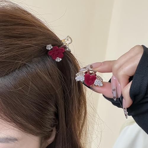 Yheakne Vintage Mini Samt Blume Haar Kralle Clip Winzige Rote Rose Strass Haar Klemme Clip Gold Cz Blume Barrette Floral Haar Kralle Barrette Kopfstücke Dekorative Haarschmuck Schmuck Für Frauen von Yheakne