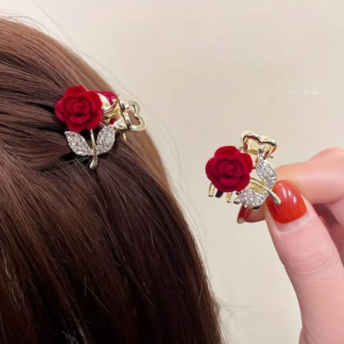Yheakne Vintage Mini Samt Blume Haar Kralle Clip Winzige Rote Rose Strass Haar Klemme Clip Gold Cz Blume Barrette Floral Haar Kralle Barrette Kopfstücke Dekorative Haarschmuck Schmuck Für Frauen von Yheakne