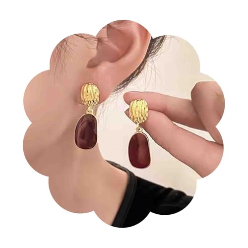 Yheakne Vintage Ovale Emaille Ohrringe In Burgund Gold Gehämmert Scheibe Ohrstecker Ohrringe Emaille Rot Tropfen Ohrringe Unregelmäßig Burgund Ohrringe Rot Acryl Geometrische Ohrringe Schmuck Frauen von Yheakne