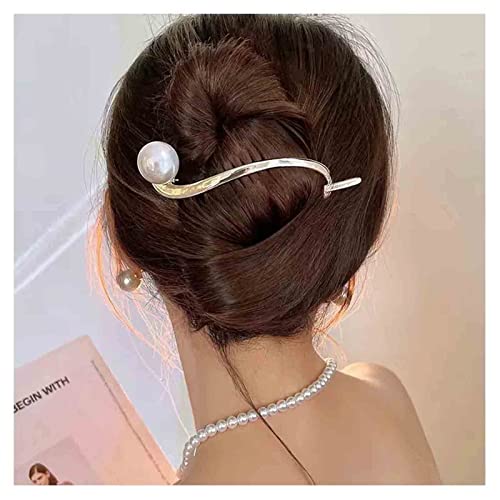 Yheakne Vintage Pearl Banana Clip Gold Banana Comb Metall Haarspange Pearl Hair Clip Pin Alloy Clincher Clip French Pferdeschwanz Halter Zubehör für Frauen und Mädchen (Einzelne Perle) von Yheakne