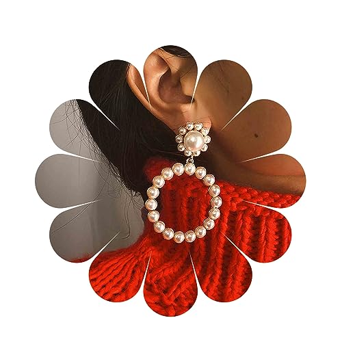 Yheakne Vintage Perlen Creolen Ohrringe Gold Kreis Perlen Ohrstecker Perlen Kreis Tropfen Ohrringe Vintage Statement Ohrringe Schmuck für Frauen und Mädchen Geschenke von Yheakne