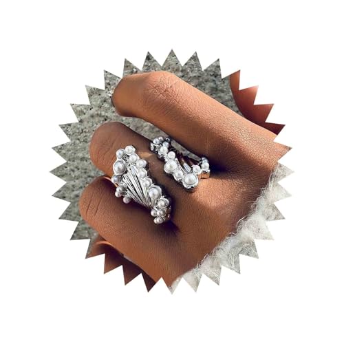 Yheakne Vintage Perlen Ring Cluster Perle Fingerringe Silber Perlen Offener Ring Einstellbar Breite Ringe Klobig Aussage Ringe Schmuck Für Frauen von Yheakne