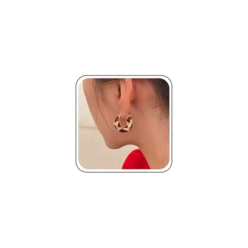 Yheakne Vintage Rot Emaillierte Creolen Gold Dicke Creolen Acryl Bordeauxfarbener Huggie-Ohrring Klobig Rot Bordeauxfarbener Ohrring-Schmuck Für Frauen von Yheakne