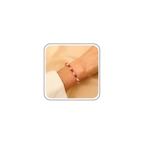 Yheakne Vintage Rubin Tennis Kette Armband Rot Strass Armband Gold Kristall Rubin Armbänder Funkelnde Hochzeit Braut Armbänder Hand Kette Schmuck Für Frauen von Yheakne