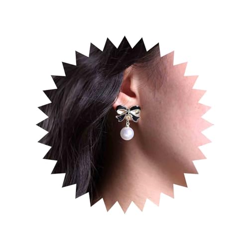 Yheakne Vintage Schleife Perle Tropfen Ohrringe - Bowknot Ohrstecker Weiß - Baumeln Schmuck Für Frauen Und Mädchen (Schwarz) von Yheakne