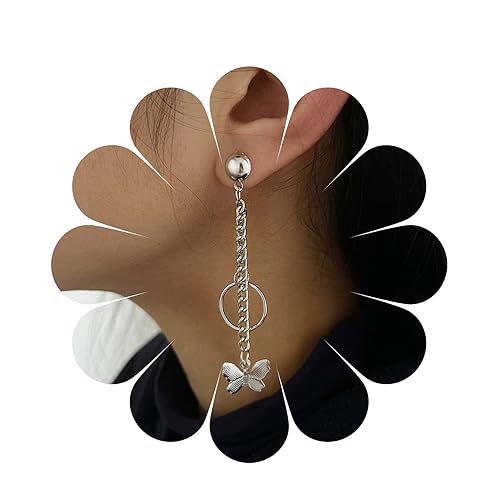 Yheakne Vintage Schmetterling Kreis Ohrringe Schmetterling Baumeln Ohrringe Silber Lange Tropfen Ohrringe Punk Statement Ohrringe Schmuck Für Frauen Und Mädchen von Yheakne