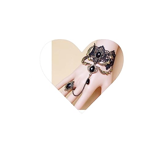 Yheakne Vintage Schwarz Kristall Finger Armband Schwarzes Spitzenarmband mit Ring Handgelenk Armband Punk Layered Slave Armband Retro Schwarz Handkette Schmuck für Frauen und Mädchen (Spitze B) von Yheakne