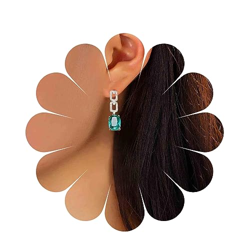 Yheakne Vintage Smaragd Ohrringe Smaragdgrün Kristall Ohrringe Gold Smaragd Diamant Ohrringe Hohl Strass Quadrat Ohrringe Kubik Grün Ohrringe Tropfen Ohrringe Schmuck Für Frauen Und Mädchen von Yheakne