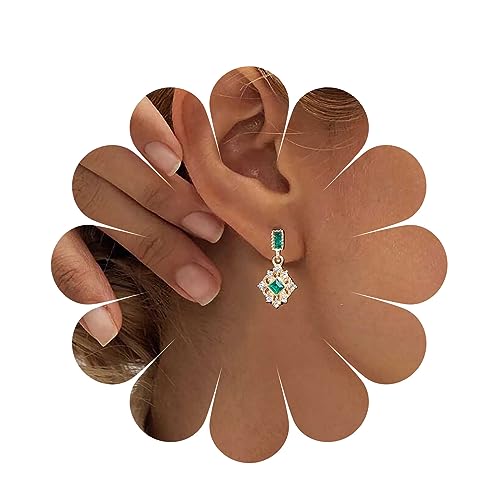 Yheakne Vintage Smaragdgrüne Baumeln Ohrringe Gold Smaragd Quadratisch Ohrringe Smaragd Cz Tropfen Ohrringe Geometrisch Grün Kristall Ohrringe Schmuck Für Frauen Und Mädchen (grün A) von Yheakne