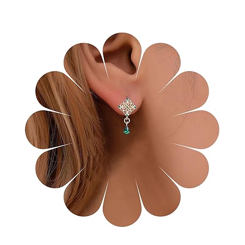 Yheakne Vintage Smaragdgrüne Baumeln Ohrringe Gold Smaragd Quadratisch Ohrringe Smaragd Cz Tropfen Ohrringe Geometrisch Grün Kristall Ohrringe Schmuck Für Frauen Und Mädchen (grün B) von Yheakne