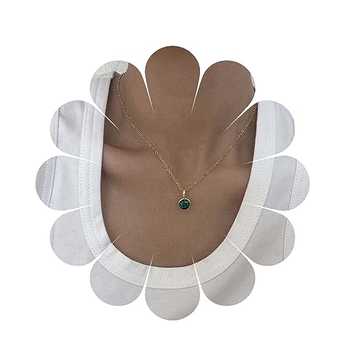 Yheakne Vintage Smaragdgrüne Choker-Halskette Goldene Smaragd-Halskette Runde Smaragd-Kristall-Halskette Minimale Anhänger-Halskette Kettenschmuck Für Frauen Und Mädchen (rund) von Yheakne